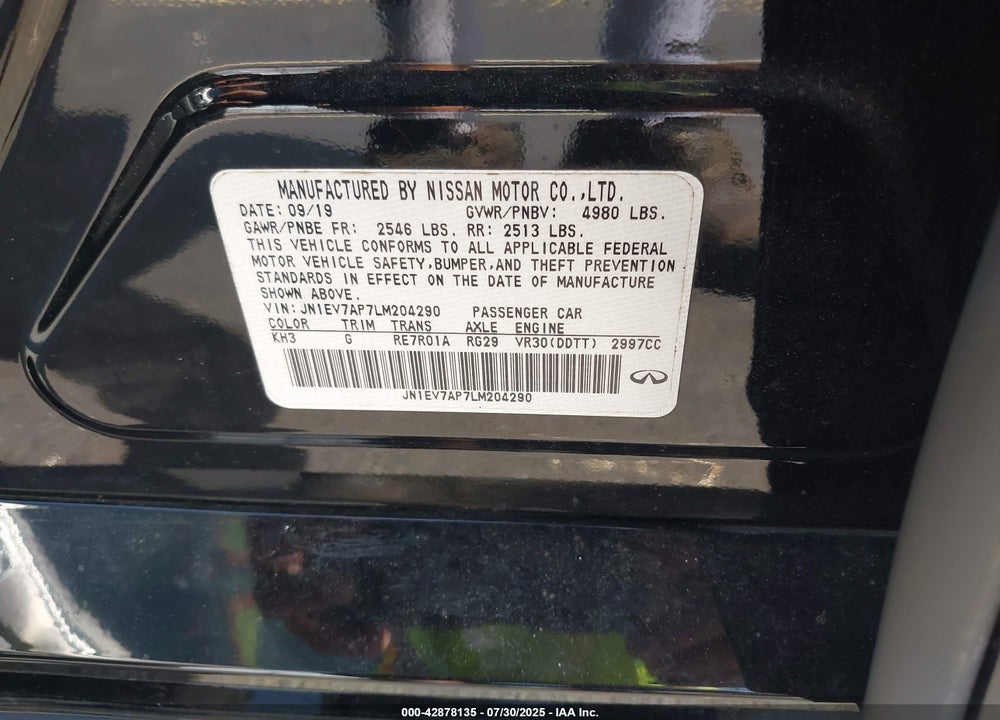 2020 INFINITI Q50 EDITION 30 VIN: JN1EV7AP7LM204290