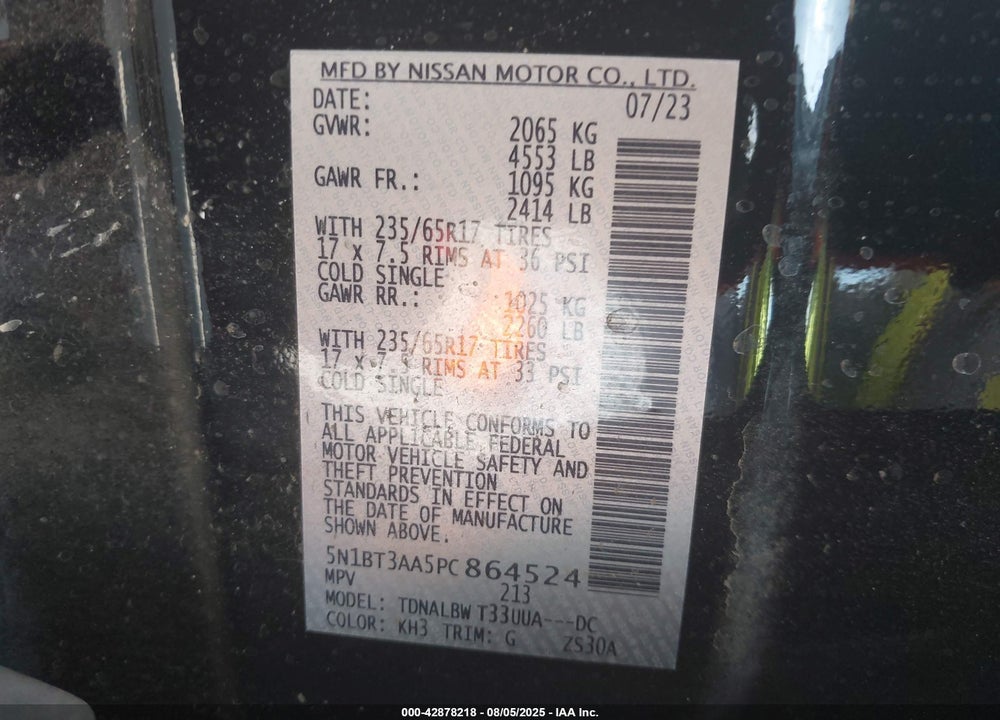 2023 NISSAN ROGUE VIN: 5N1BT3AA5PC864524