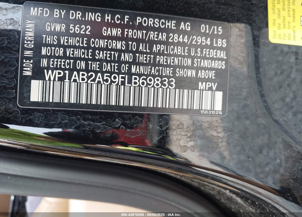 2015 PORSCHE MACAN VIN: WP1AB2A59FLB69833