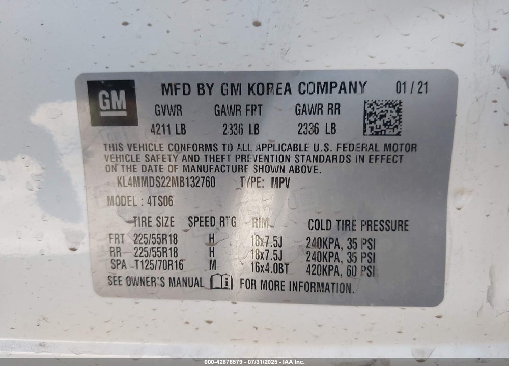2021 BUICK ENCORE GX VIN: KL4MMDS22MB132760