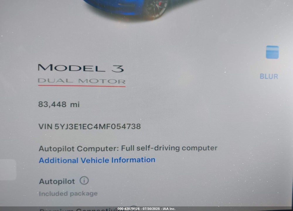 2021 TESLA MODEL 3 VIN: 5YJ3E1EC4MF054738