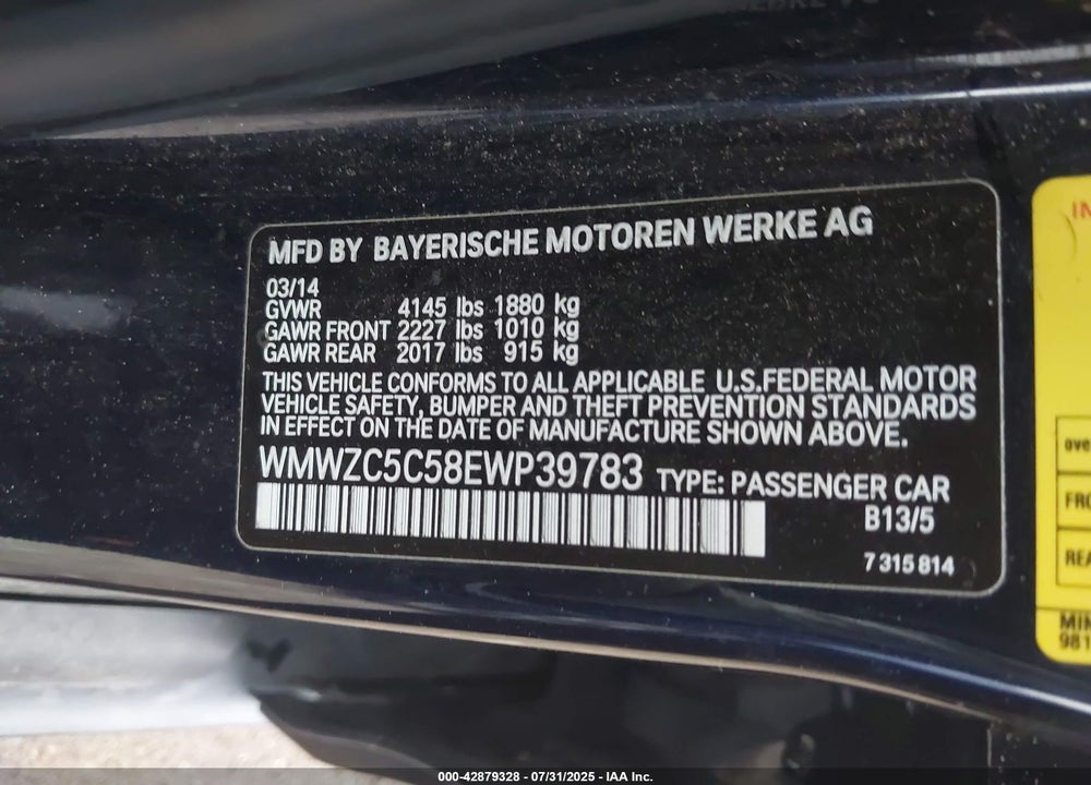 2014 MINI COUNTRYMAN VIN: WMWZC5C58EWP39783