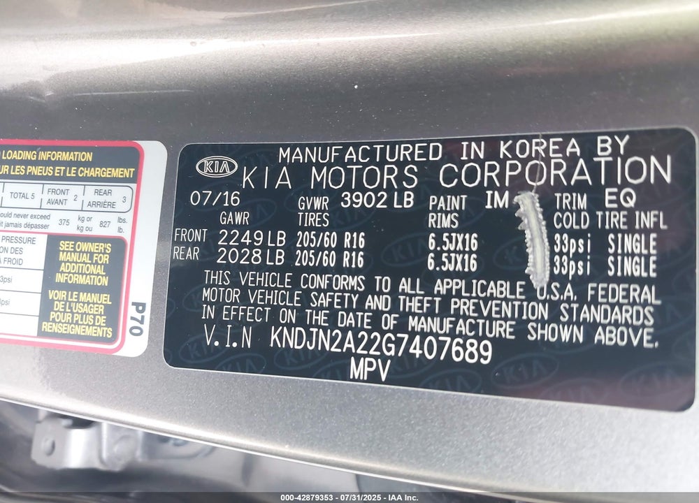 2016 KIA SOUL VIN: KNDJN2A22G7407689