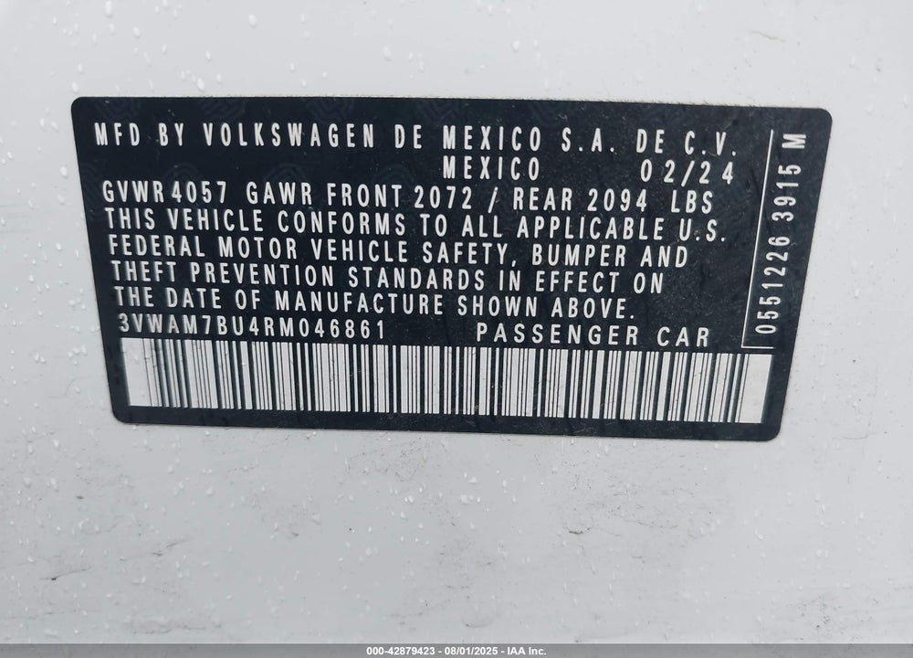 2024 VOLKSWAGEN JETTA VIN: 3VWAM7BU4RM046861