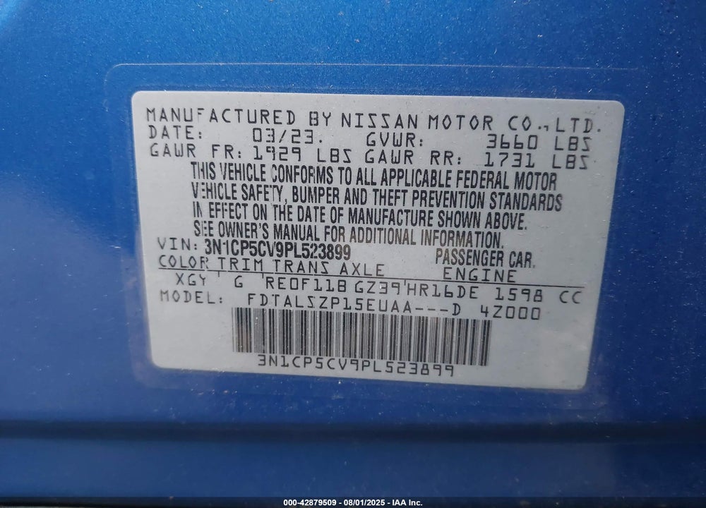 2023 NISSAN KICKS VIN: 3N1CP5CV9PL523899