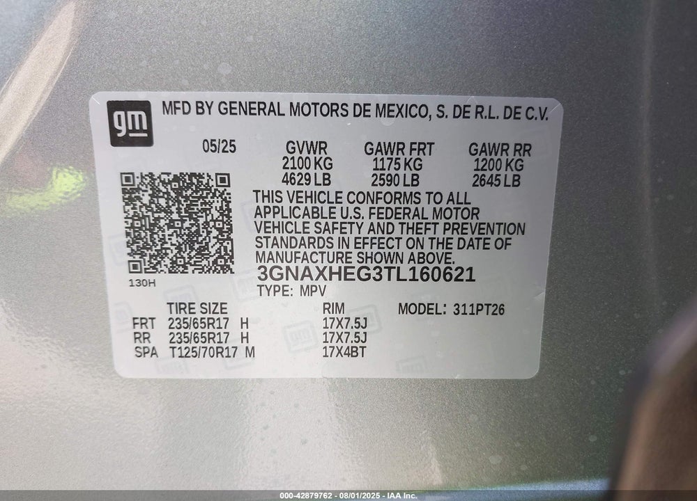 2026 CHEVROLET EQUINOX FWD LT VIN: 3GNAXHEG3TL160621