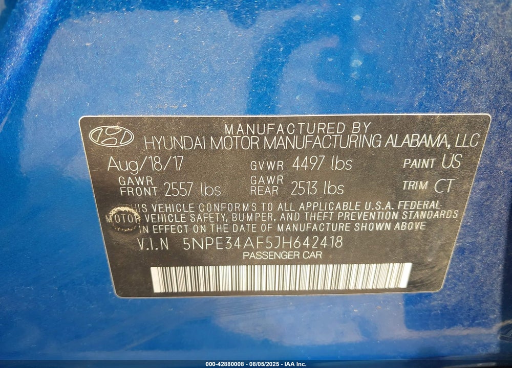 2018 HYUNDAI SONATA VIN: 5NPE34AF5JH642418