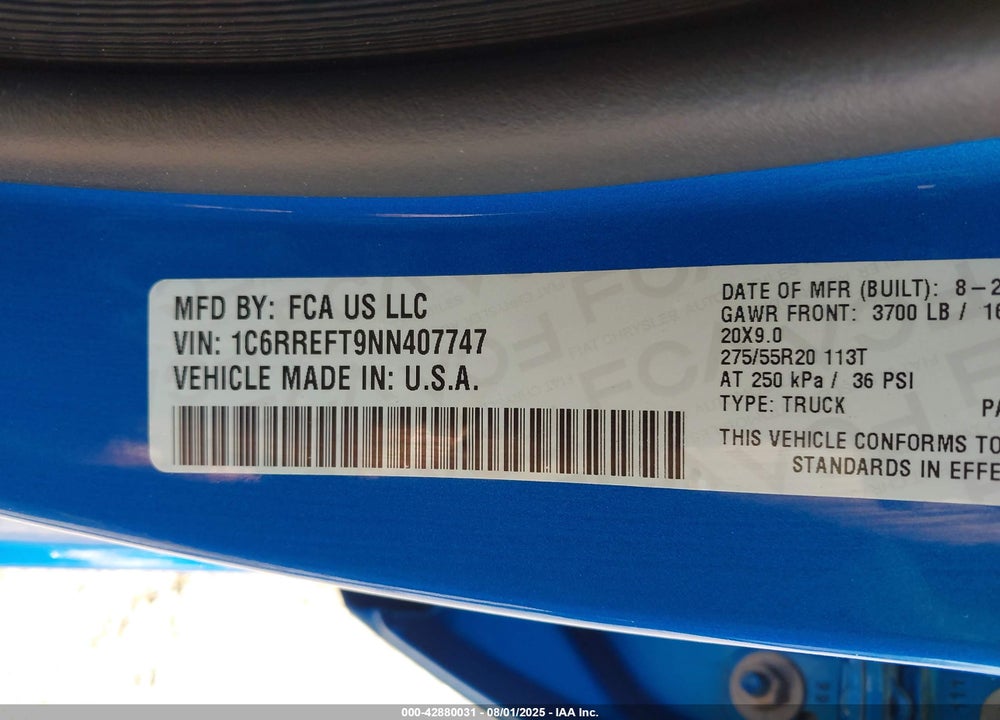 2022 RAM 1500 VIN: 1C6RREFT9NN407747