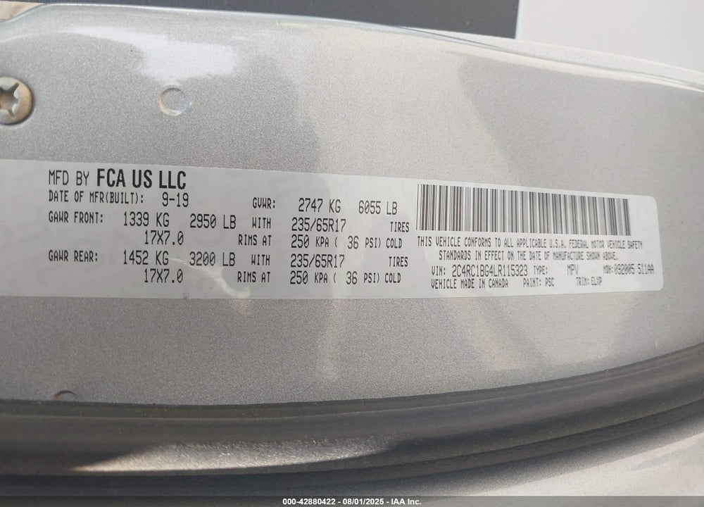 2020 CHRYSLER PACIFICA TOURING L VIN: 2C4RC1BG4LR115323