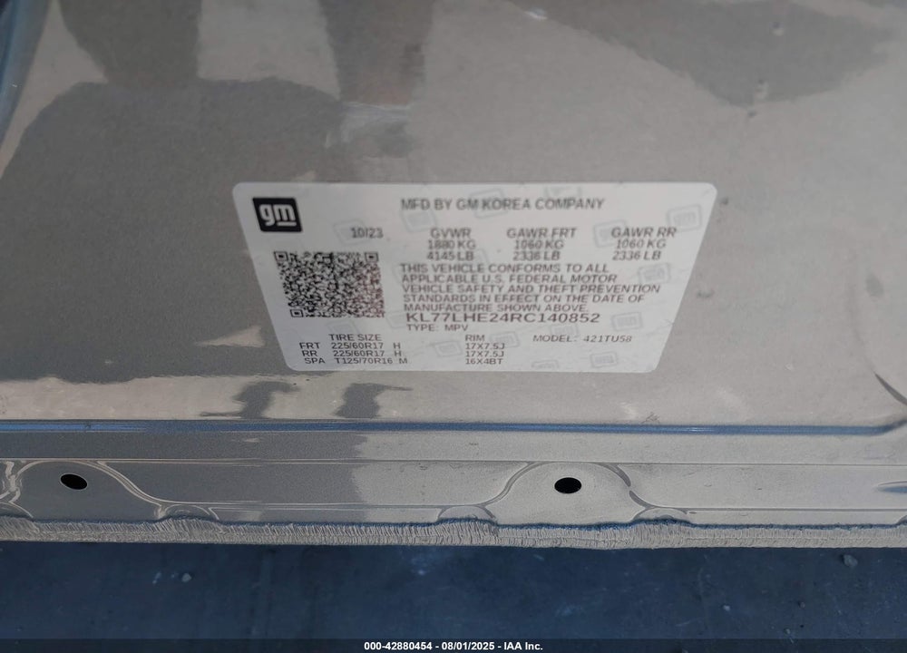 2024 CHEVROLET TRAX VIN: KL77LHE24RC140852