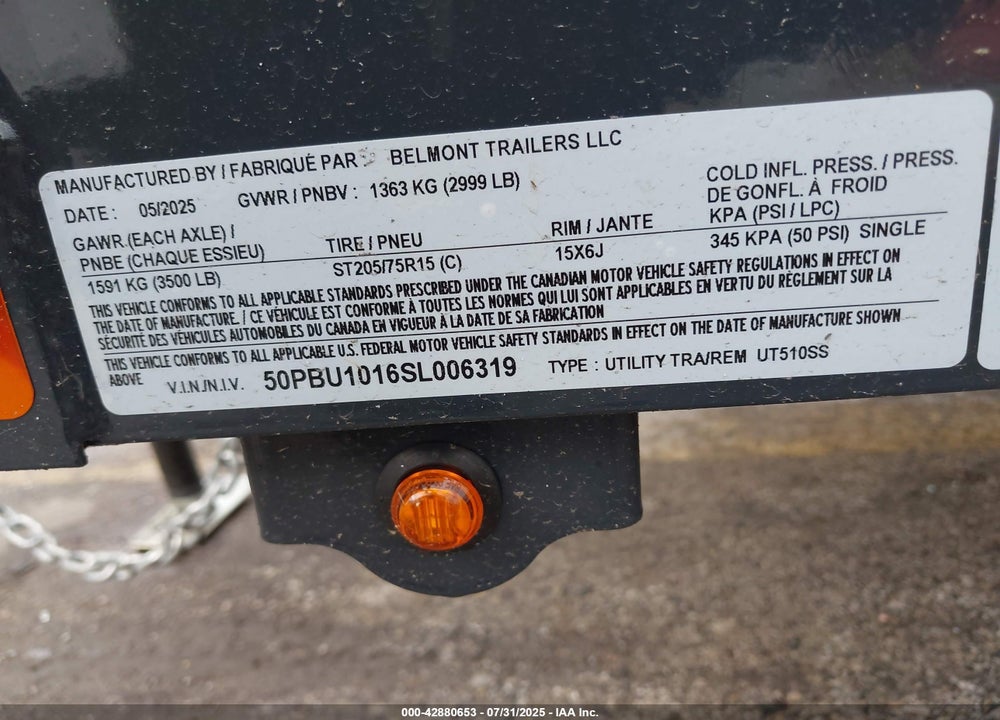 2025 BELMONT UT510SS 5X10 VIN: 50PBU1016SL006319