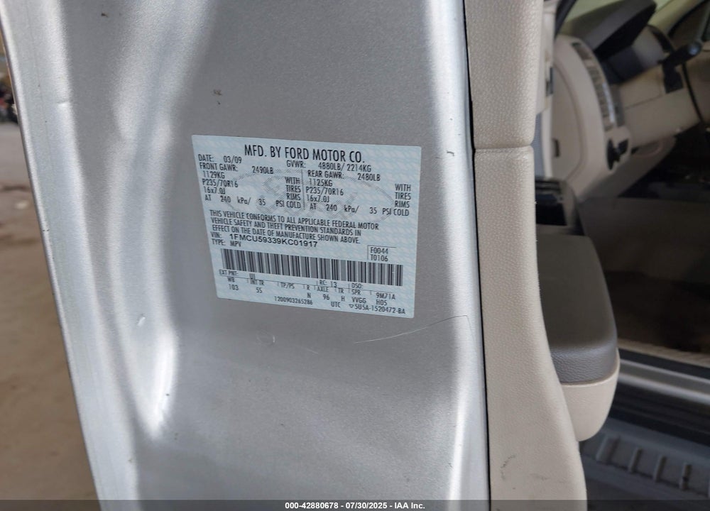 2009 FORD ESCAPE HYBRID VIN: 1FMCU59339KC01917