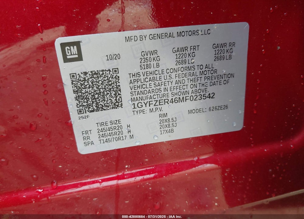 2021 CADILLAC XT4 VIN: 1GYFZER46MF023542