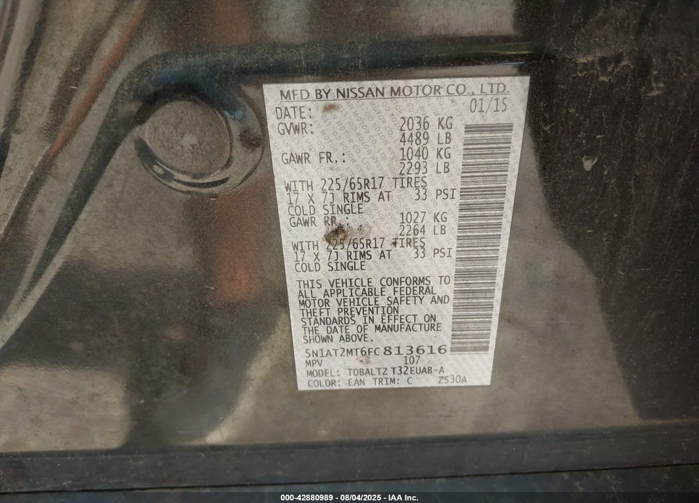2015 NISSAN ROGUE VIN: 5N1AT2MT6FC813616