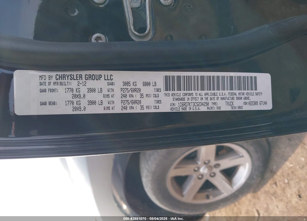 2012 RAM 1500 VIN: 1C6RD7KT3CS234290