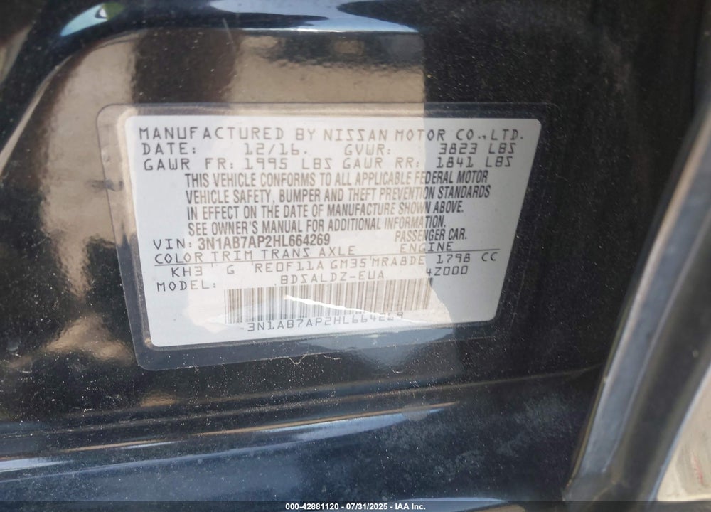 2017 NISSAN SENTRA VIN: 3N1AB7AP2HL664269