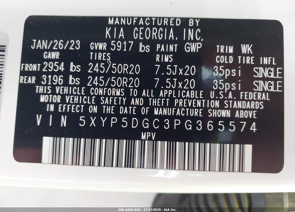 2023 KIA TELLURIDE VIN: 5XYP5DGC3PG365574
