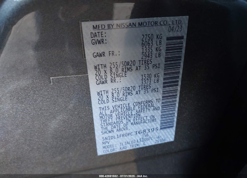 2023 INFINITI QX60 VIN: 5N1DL1FR0PC368395