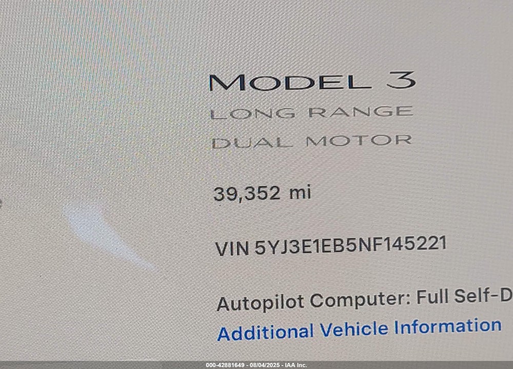 2022 TESLA MODEL 3 VIN: 5YJ3E1EB5NF145221