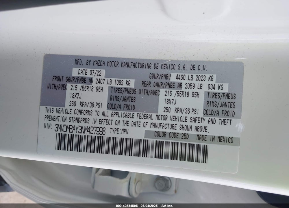 2022 MAZDA CX-30 VIN: 3MVDMBAY3NM437998