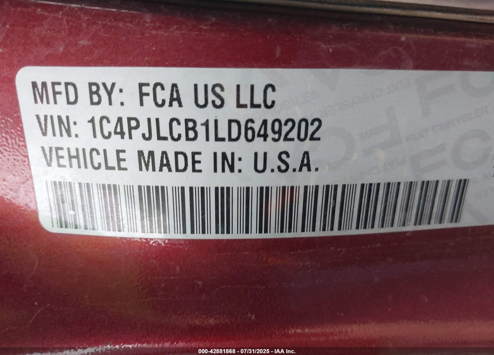 2020 JEEP CHEROKEE VIN: 1C4PJLCB1LD649202