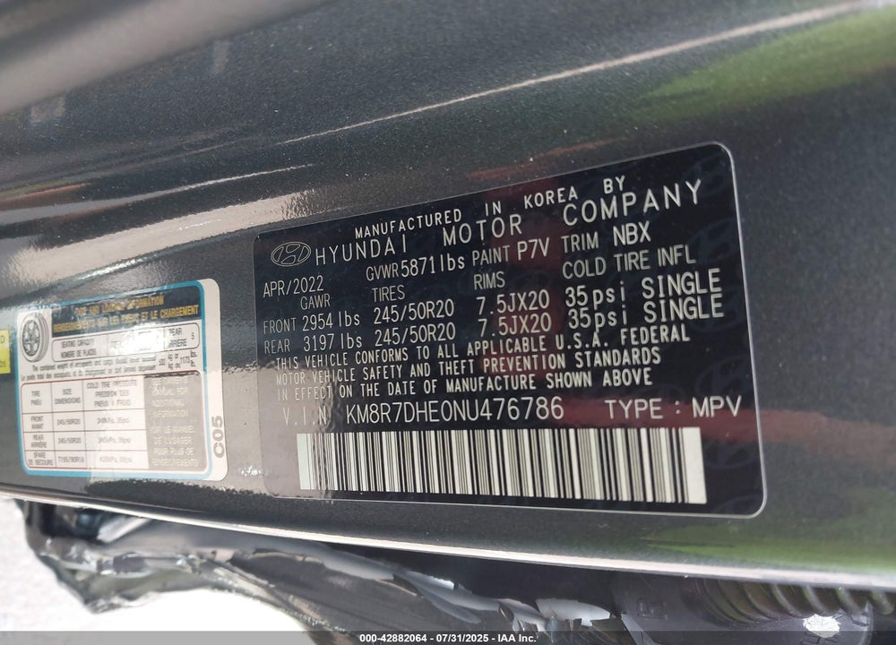 2022 HYUNDAI PALISADE CALLIGRAPHY VIN: KM8R7DHE0NU476786