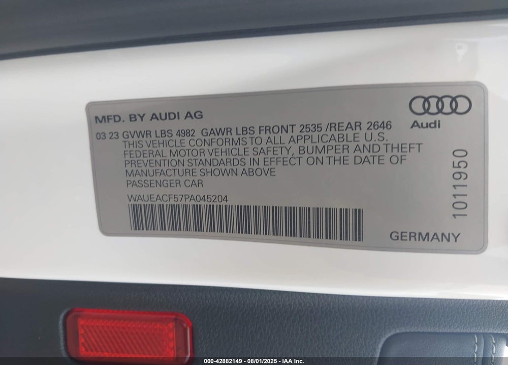 2023 AUDI A5 SPORTBACK VIN: WAUEACF57PA045204