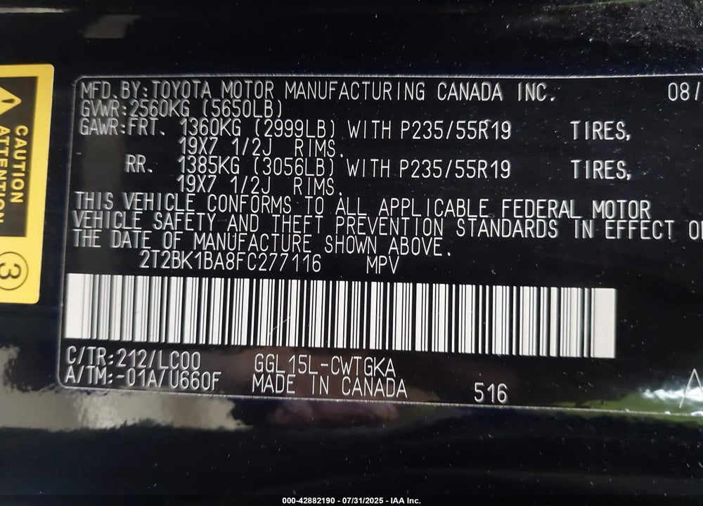 2015 LEXUS RX 350 VIN: 2T2BK1BA8FC277116
