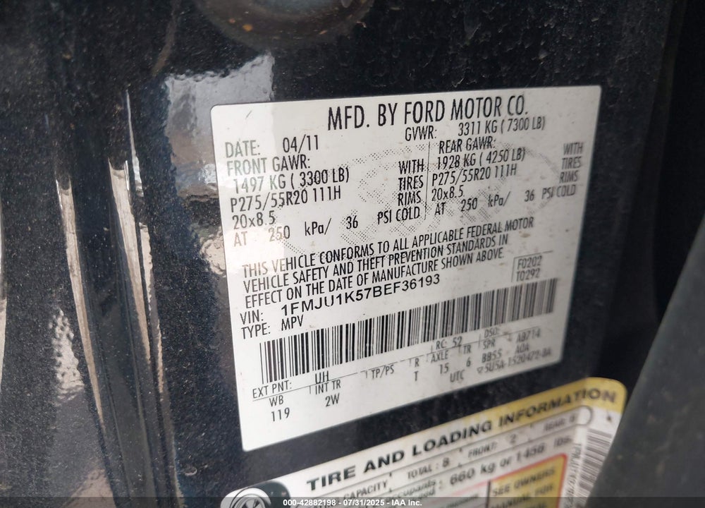 2011 FORD EXPEDITION VIN: 1FMJU1K57BEF36193