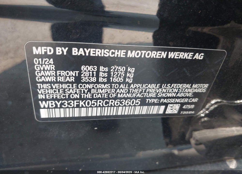 2024 BMW I5 EDRIVE40 VIN: WBY33FK05RCR63605