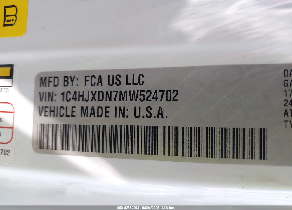 2021 JEEP WRANGLER UNLIMITED VIN: 1C4HJXDN7MW524702
