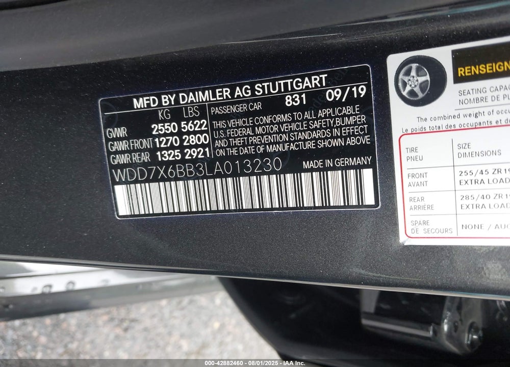 2020 MERCEDES-BENZ AMG-CLASS VIN: WDD7X6BB3LA013230