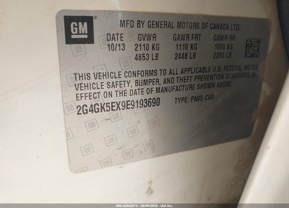 2014 BUICK REGAL TURBO VIN: 2G4GK5EX9E9193690