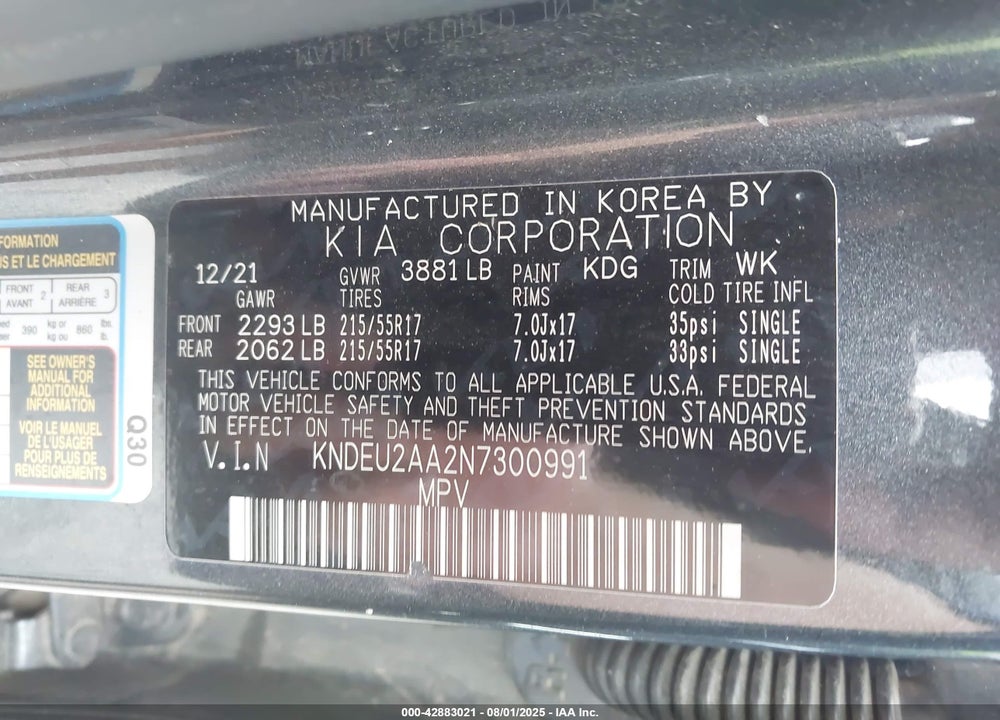 2022 KIA SELTOS VIN: KNDEU2AA2N7300991