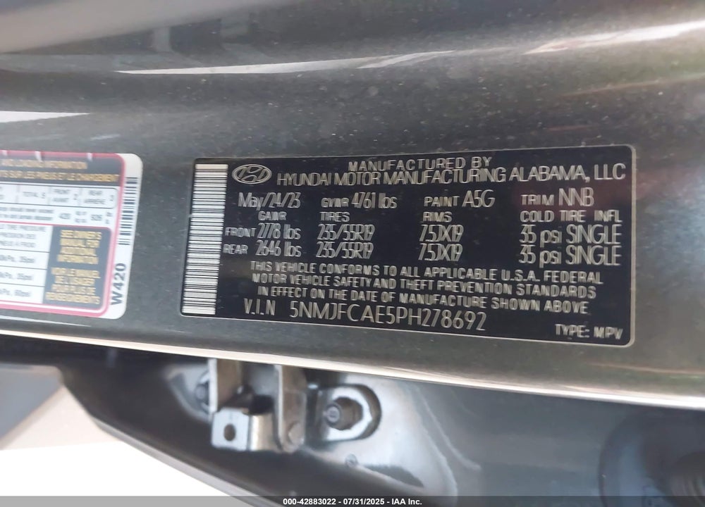 2023 HYUNDAI TUCSON SEL VIN: 5NMJFCAE5PH278692