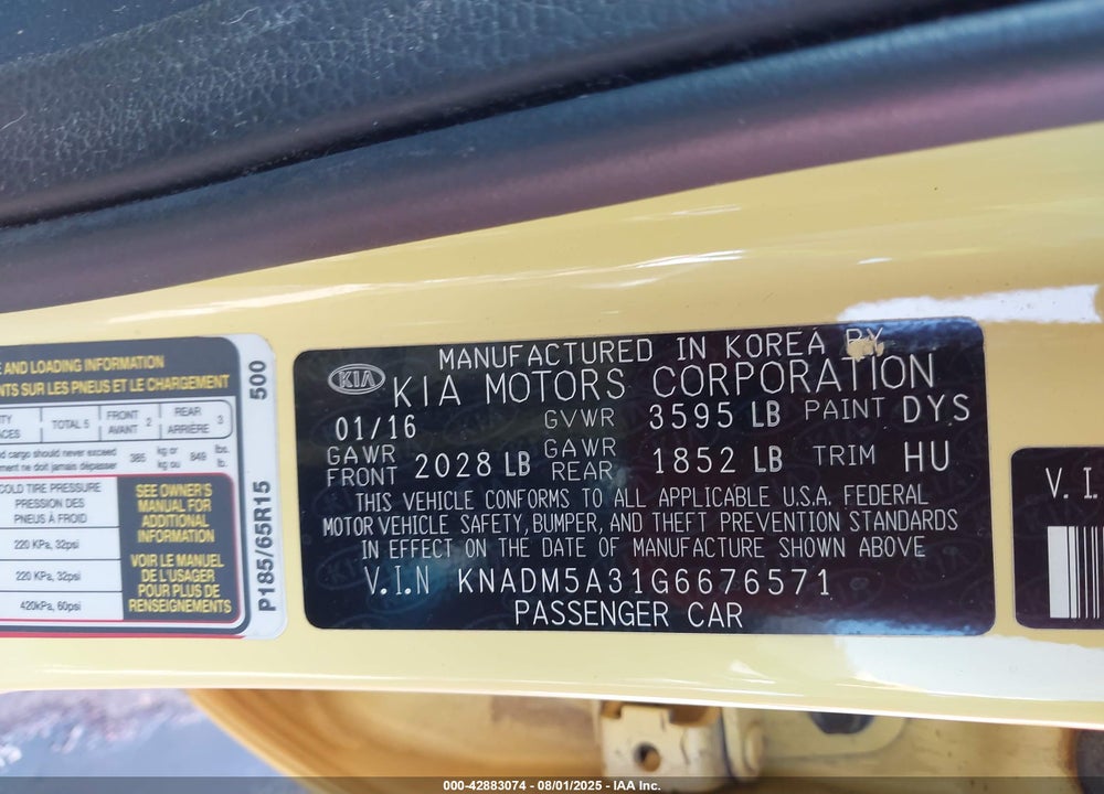 2016 KIA RIO VIN: KNADM5A31G6676571