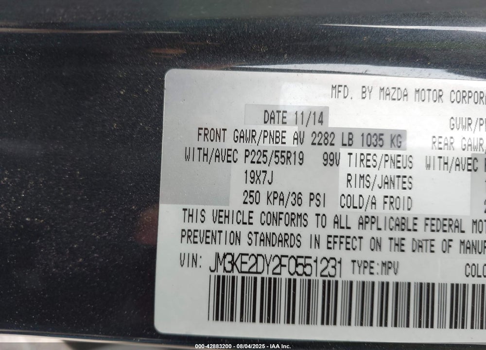 2015 MAZDA CX-5 VIN: JM3KE2DY2F0551231