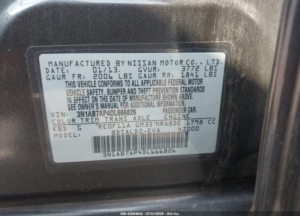2013 NISSAN SENTRA VIN: 3N1AB7AP4DL666826