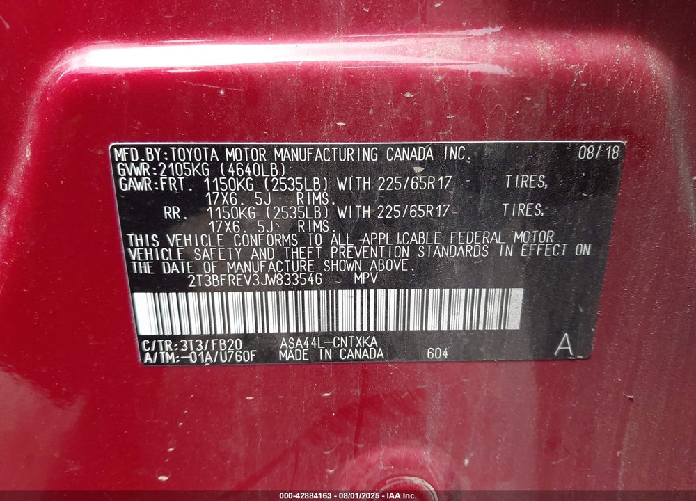 2018 TOYOTA RAV4 VIN: 2T3BFREV3JW833546