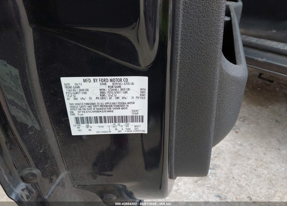 2011 FORD F-150 VIN: 1FTEX1CM5BKD53492