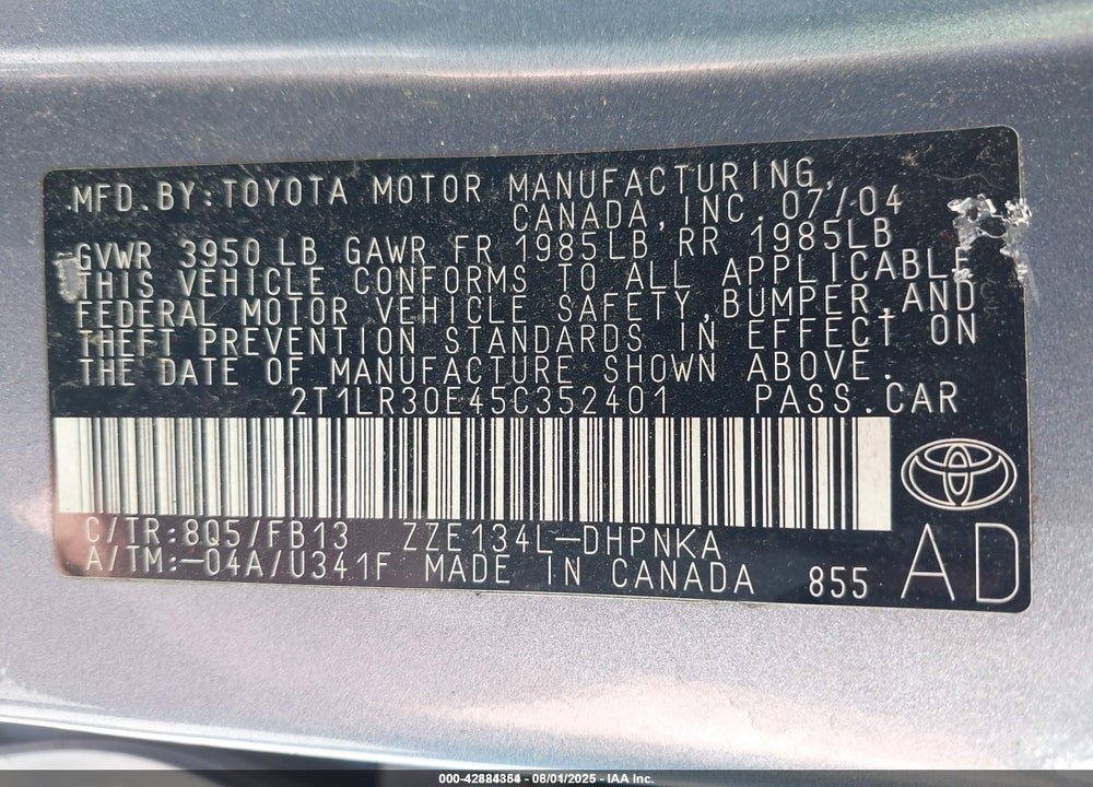 2005 TOYOTA MATRIX/XR VIN: 2T1LR30E45C352401