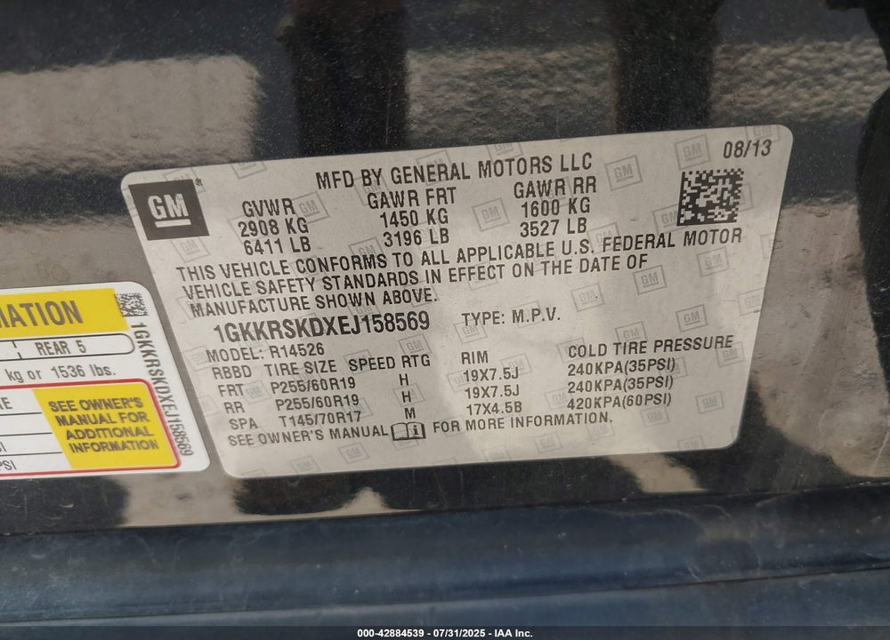 2014 GMC ACADIA VIN: 1GKKRSKDXEJ158569