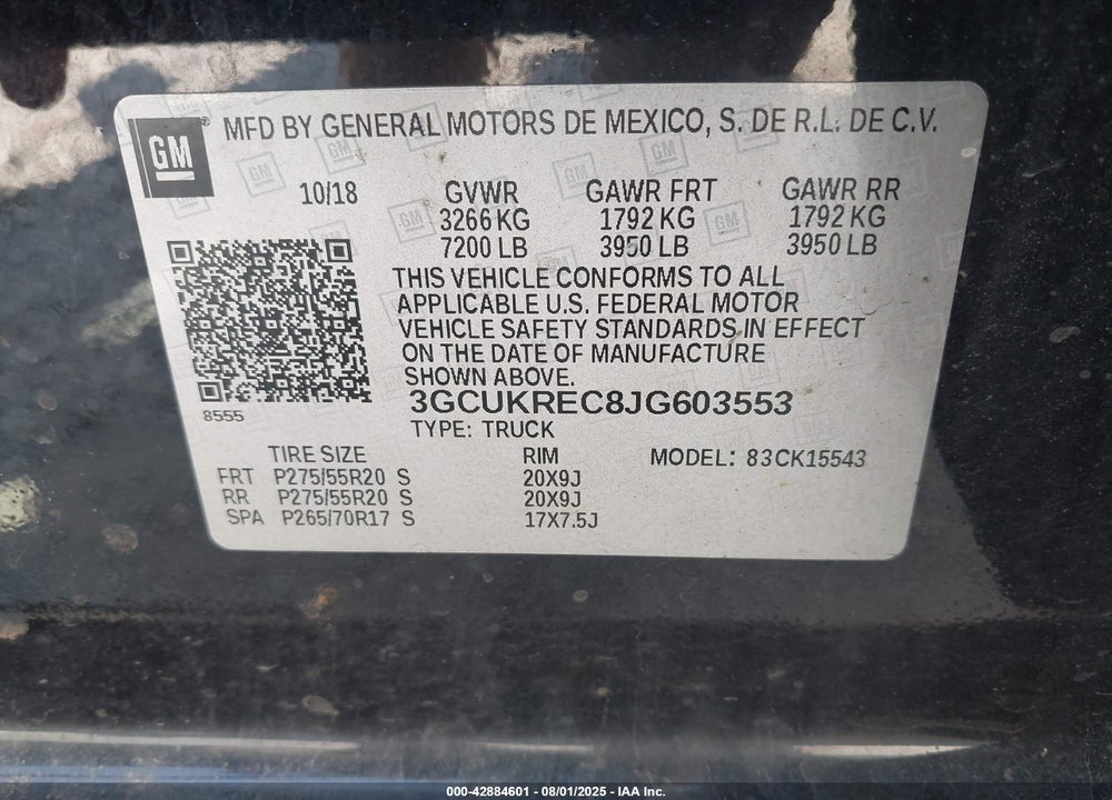 2018 CHEVROLET SILVERADO 1500 VIN: 3GCUKREC8JG603553