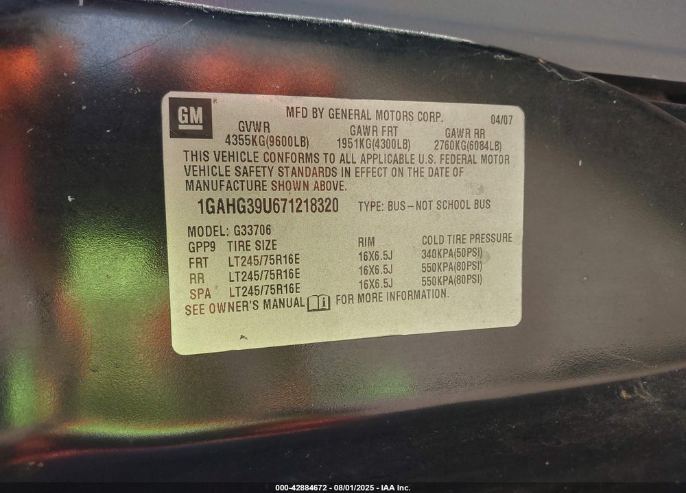 2007 CHEVROLET EXPRESS LS VIN: 1GAHG39U671218320