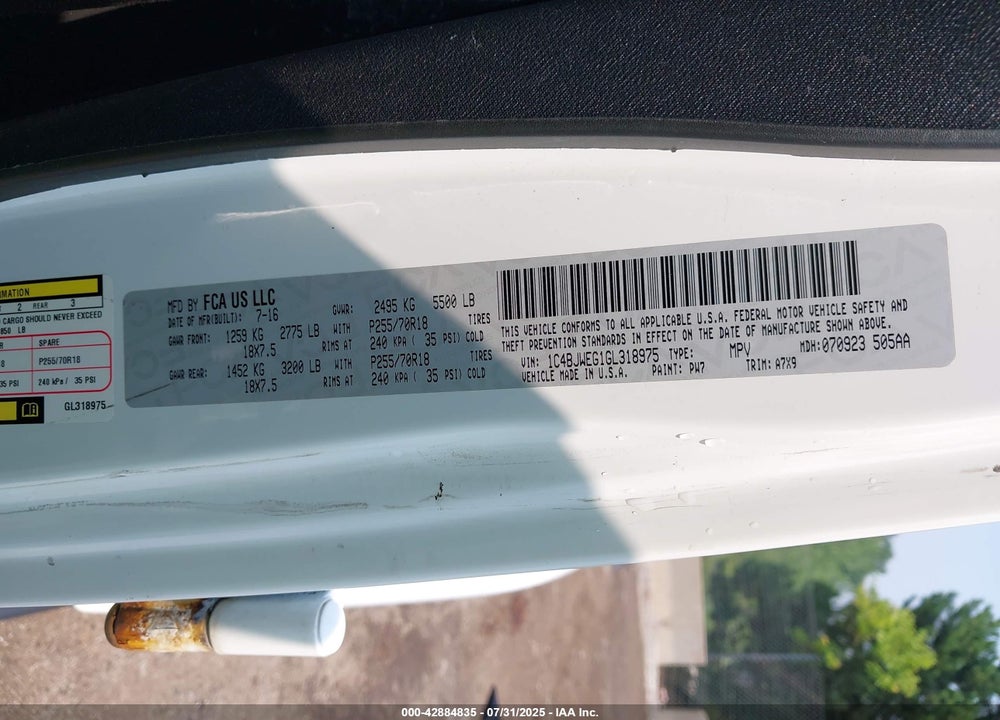 2016 JEEP WRANGLER UNLIMITED VIN: 1C4BJWEG1GL318975