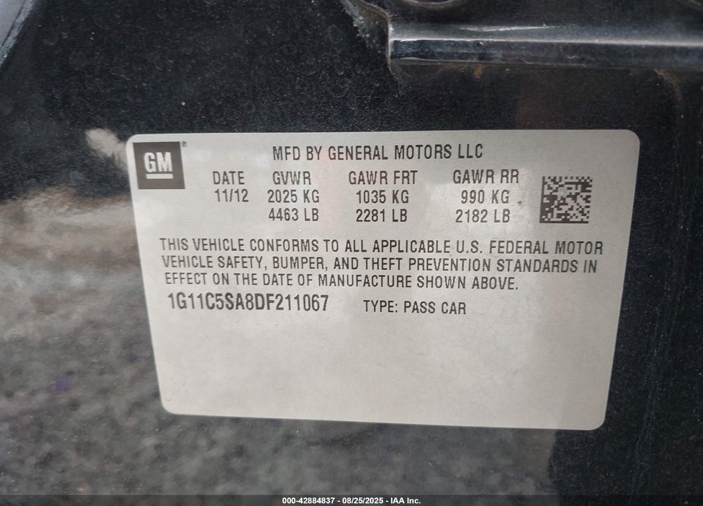 2013 CHEVROLET MALIBU 1LT VIN: 1G11C5SA8DF211067