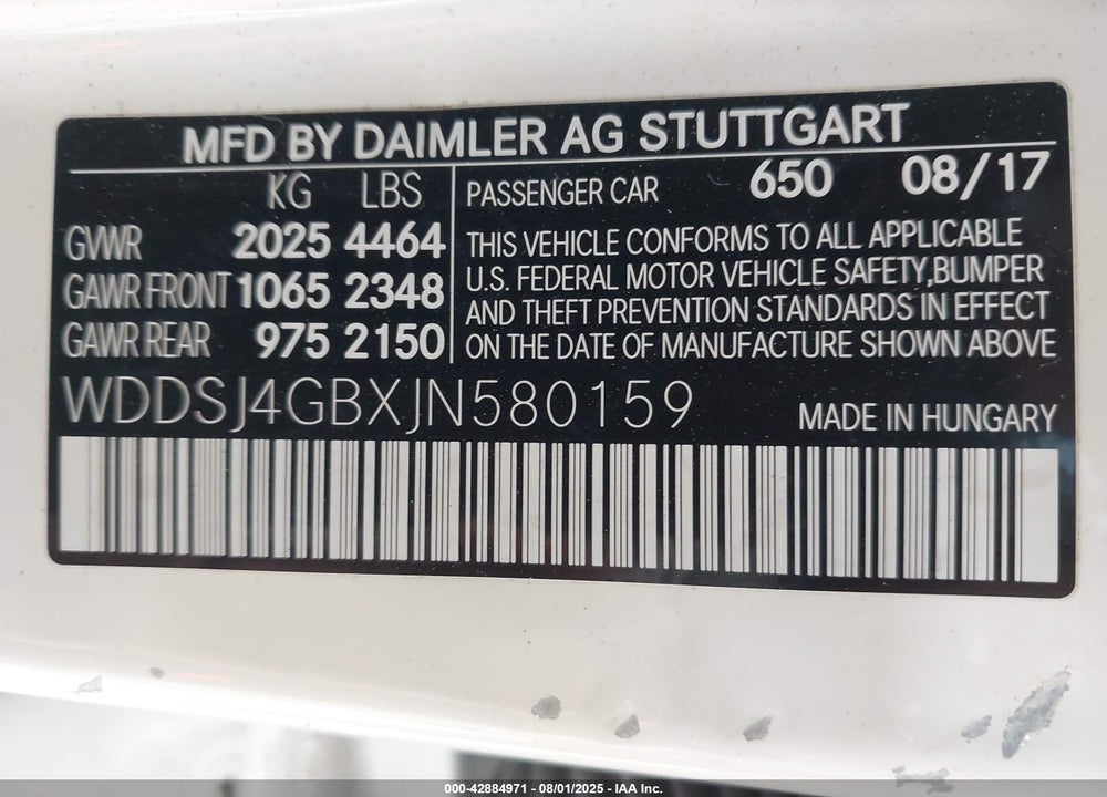 2018 MERCEDES-BENZ CLA-CLASS VIN: WDDSJ4GBXJN580159