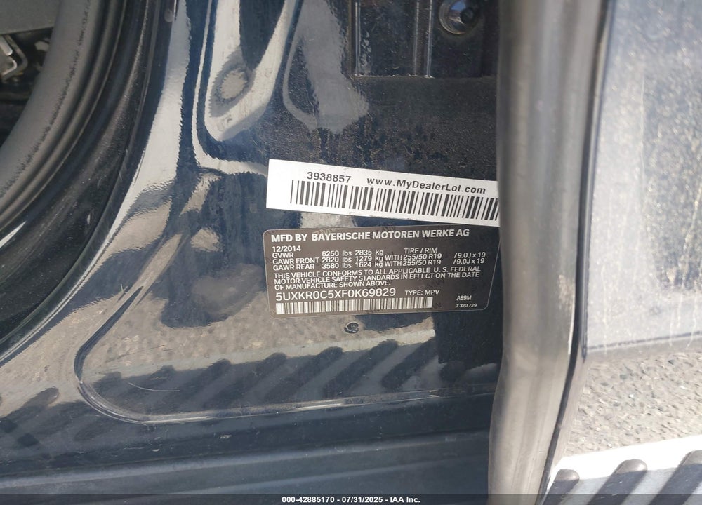 2015 BMW X5 XDRIVE35I VIN: 5UXKR0C5XF0K69829