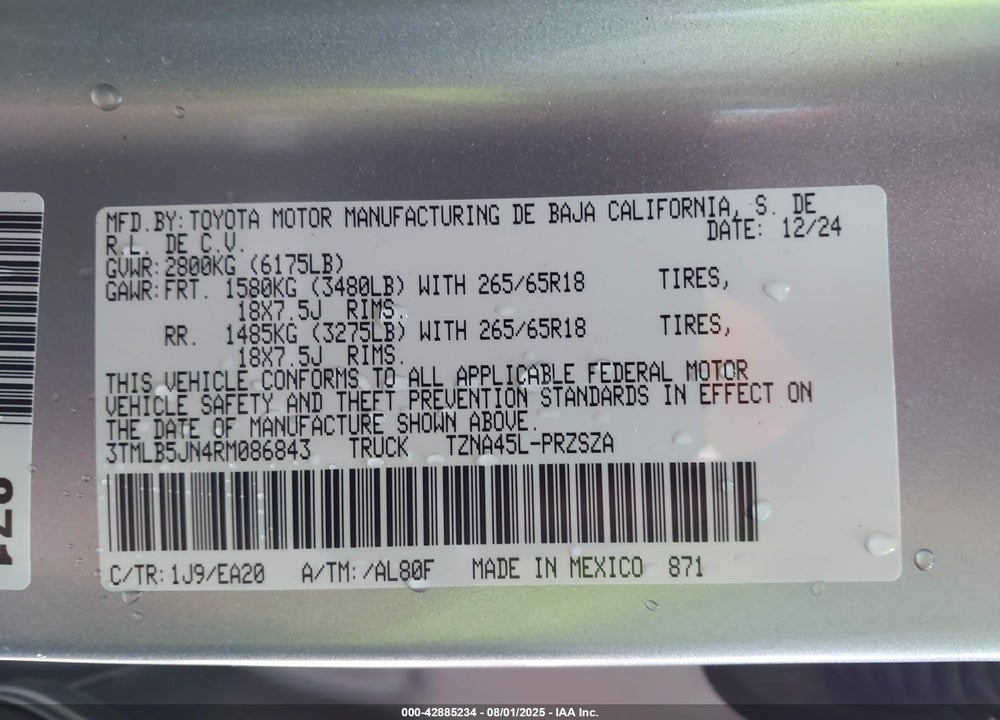 2024 TOYOTA TACOMA VIN: 3TMLB5JN4RM086843