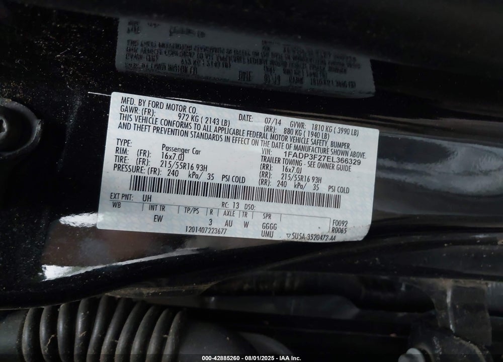 2014 FORD FOCUS SE VIN: 1FADP3F27EL366329